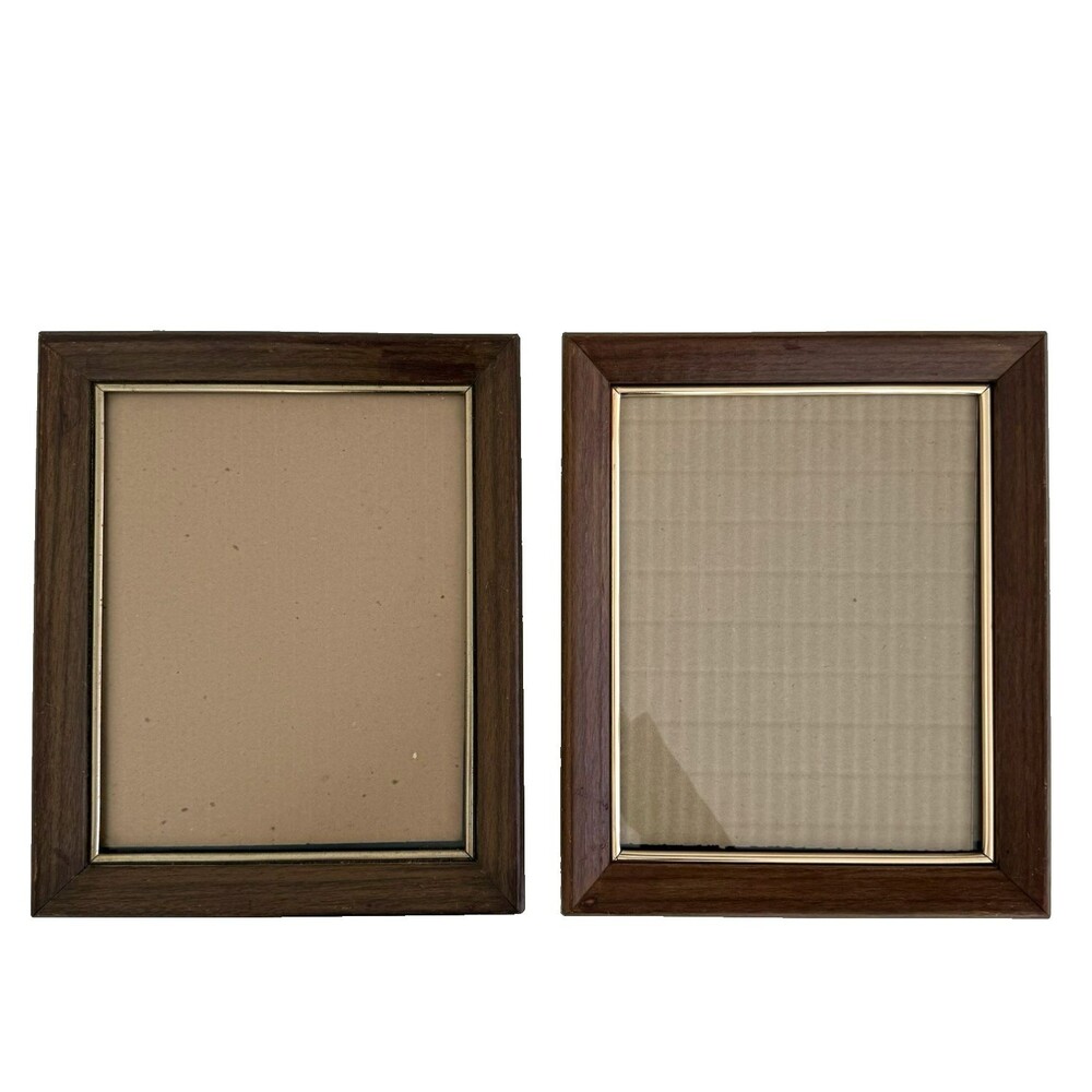 Vtg MCM Woodgrain Gold Rimmed 8x10" Wall Photo Frames Velvet Back Gallery Wall